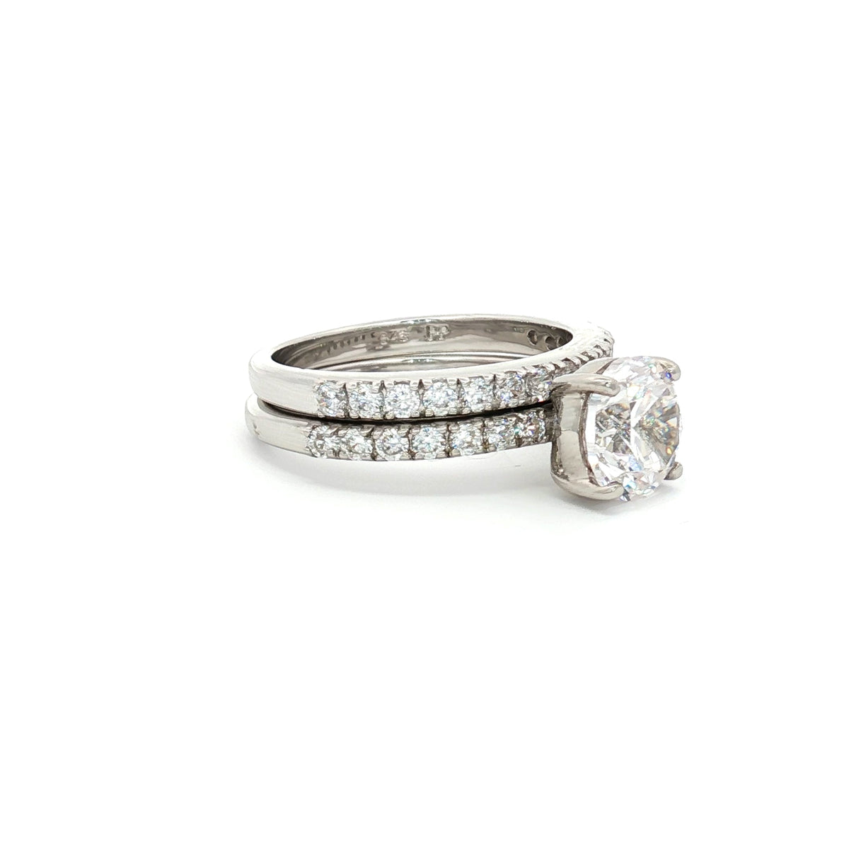Brilliant Cut Solitaire with Pave Setting and Matching  Band