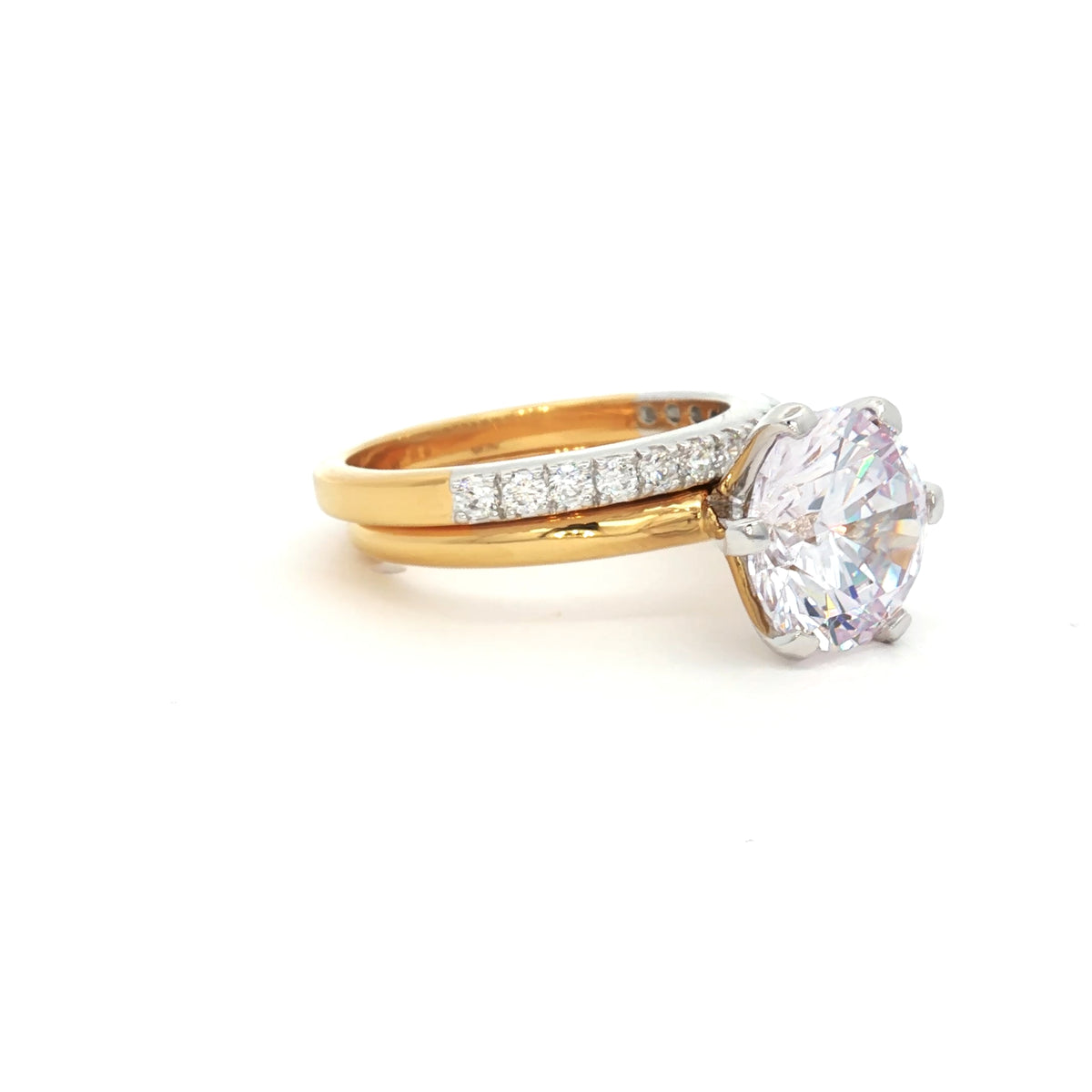 Large Classic Brilliant Cut Six Prong Solitaire Ring and  Brilliant Half Band