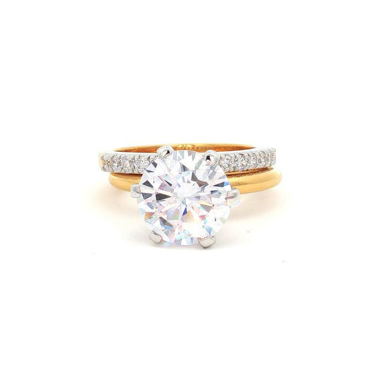 Luxe Classic Brilliant Cut Six Prong Solitaire Ring and  Brilliant Half Eternity Band