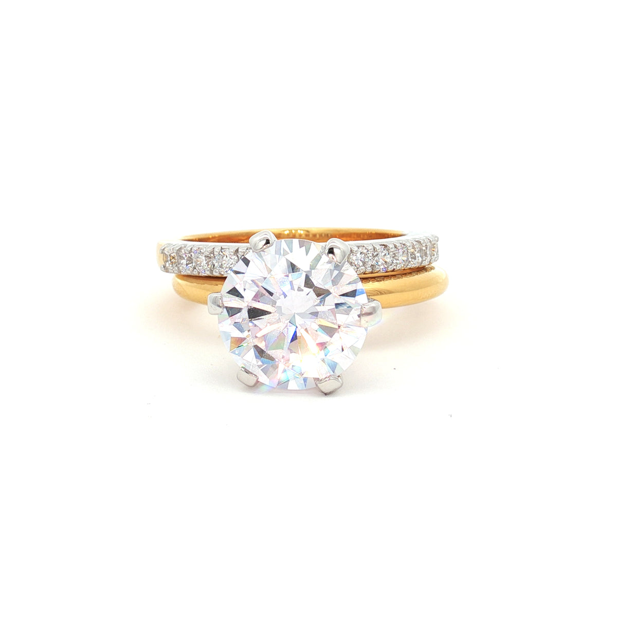 Large Classic Brilliant Cut Six Prong Solitaire Ring and  Brilliant Half Band