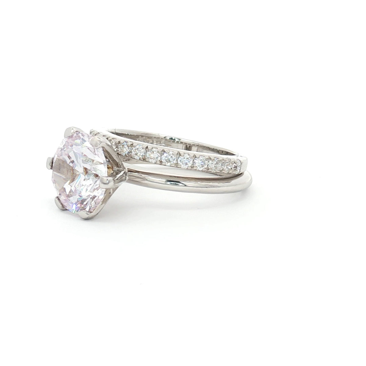 Large Classic Brilliant Cut Six Prong Solitaire Ring and  Brilliant Half Band