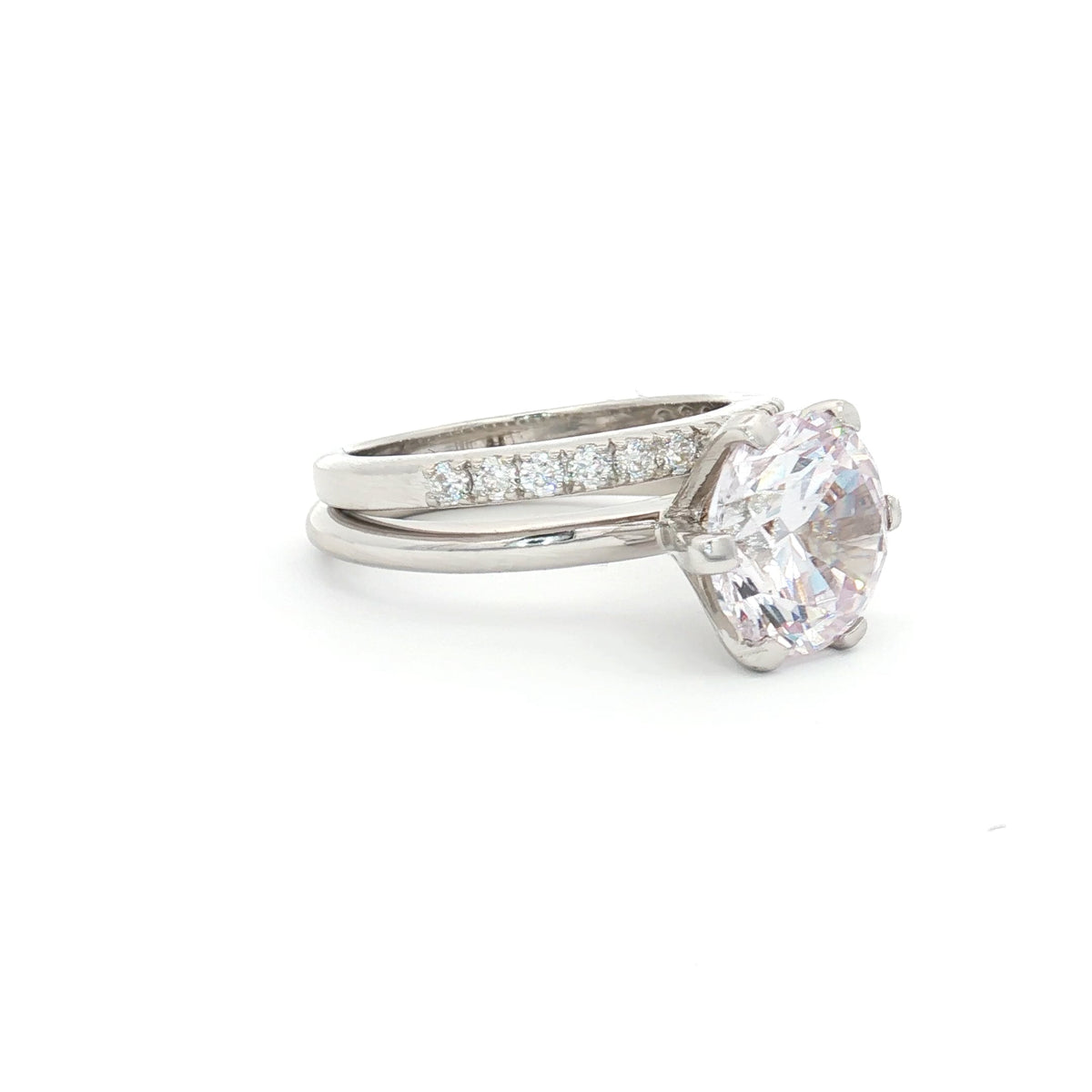 Luxe Classic Brilliant Cut Six Prong Solitaire Ring and  Brilliant Half Eternity Band