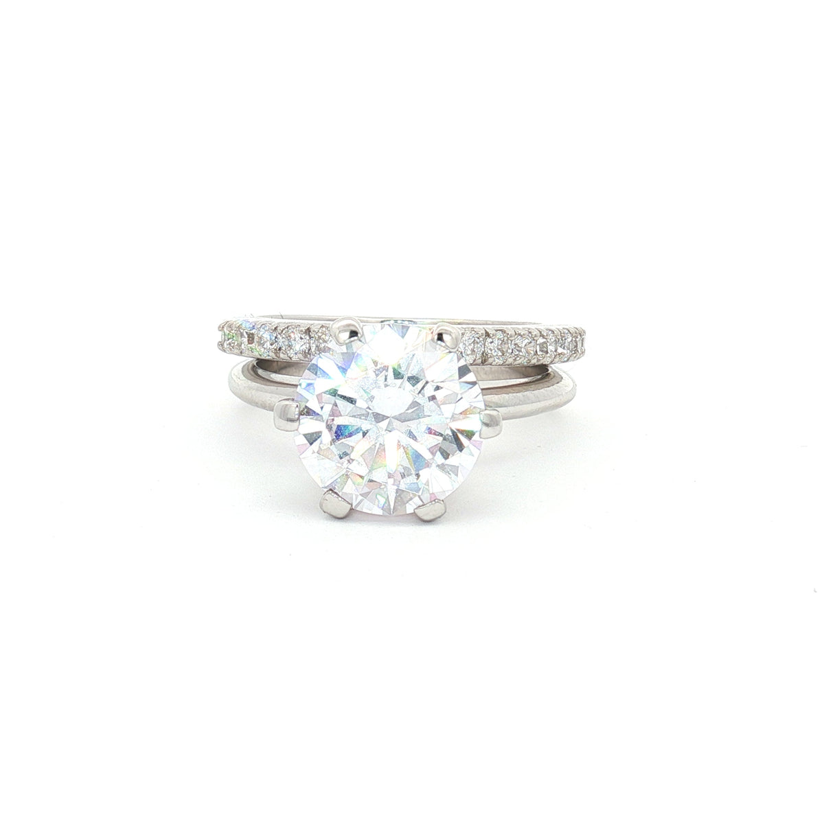 Luxe Classic Brilliant Cut Six Prong Solitaire Ring and  Brilliant Half Eternity Band