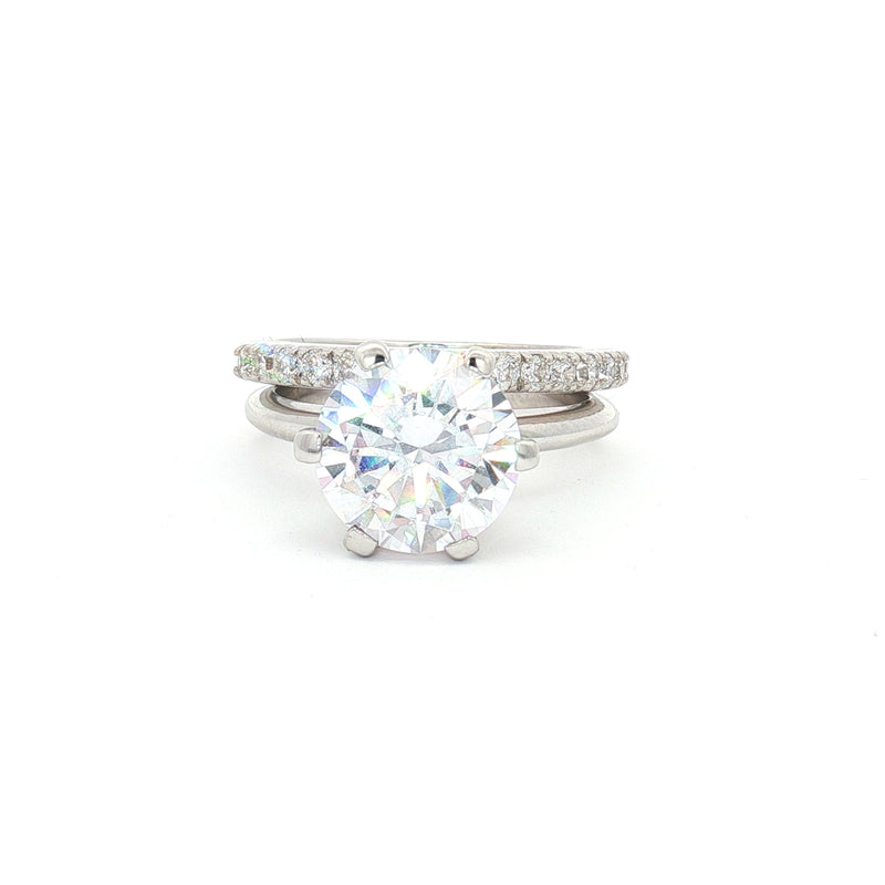 Luxe Classic Brilliant Cut Six Prong Solitaire Ring and  Brilliant Half Eternity Band