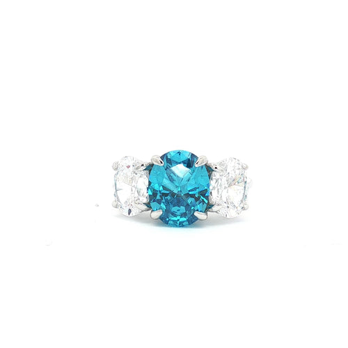 Large Three Stone Oval with Blue Topaz Centre Stone