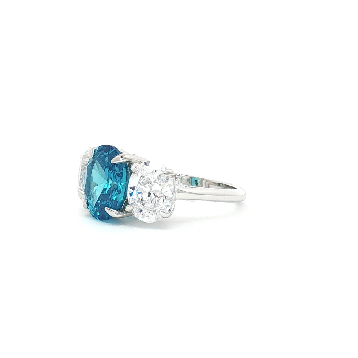Large Three Stone Oval with Blue Topaz Centre Stone
