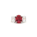 Large Three Stone Oval with Ruby Centre Stone in Yellow Gold