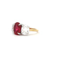 Large Three Stone Oval with Ruby Centre Stone in Yellow Gold