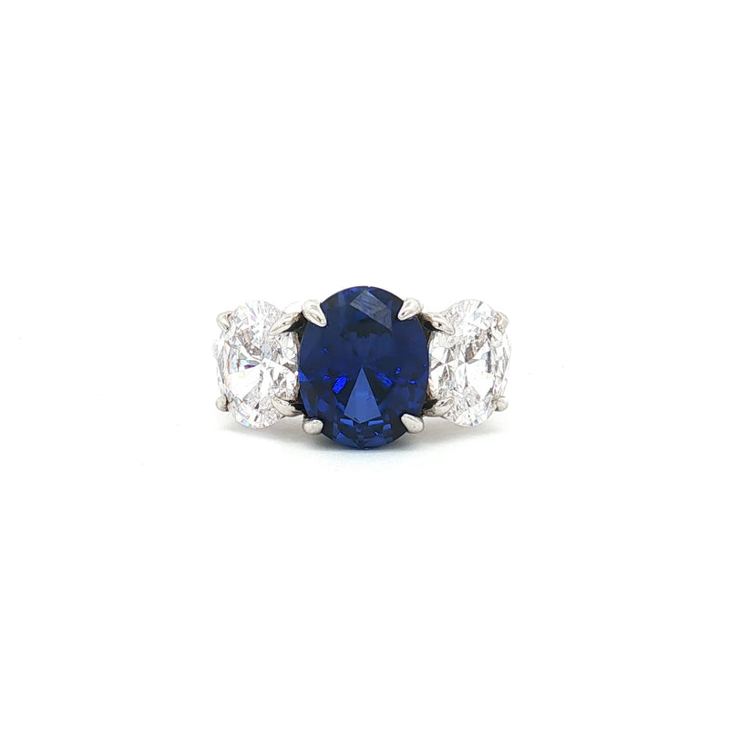 Large Three Stone Oval with Sapphire Centre Stone