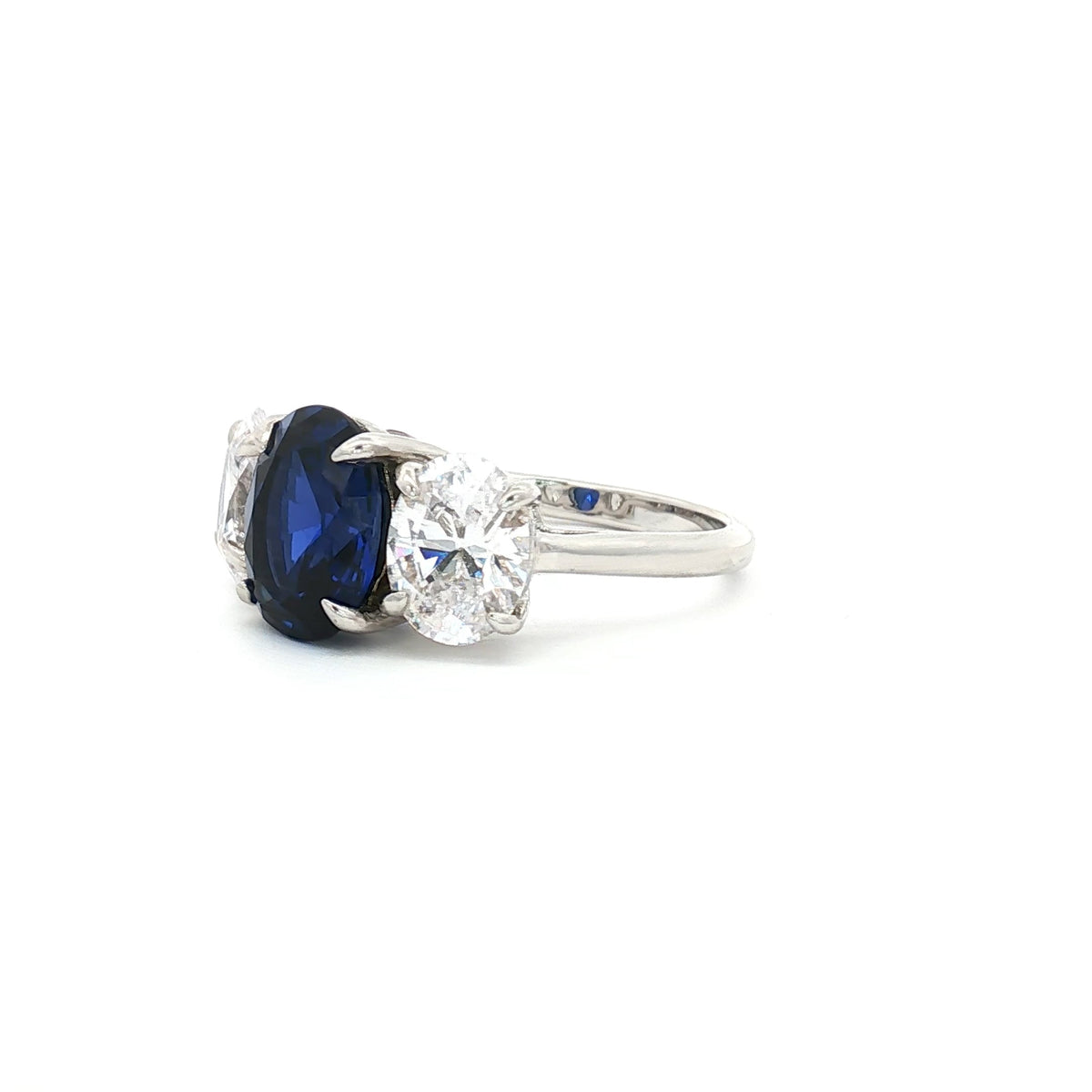 Large Three Stone Oval with Sapphire Centre Stone