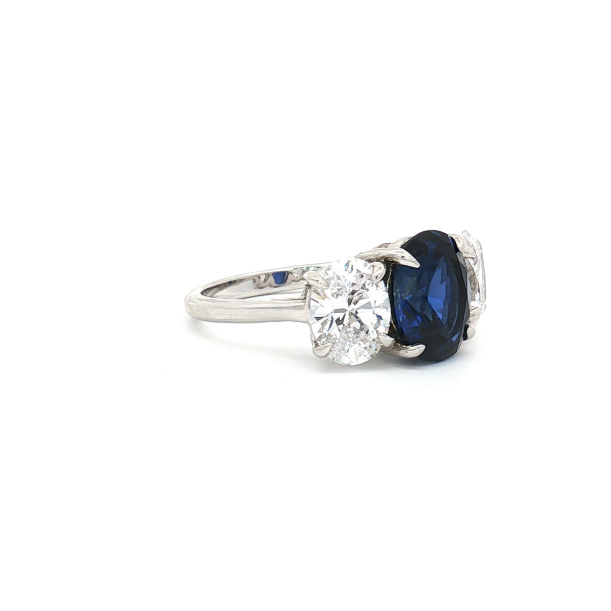 Large Three Stone Oval with Sapphire Centre Stone