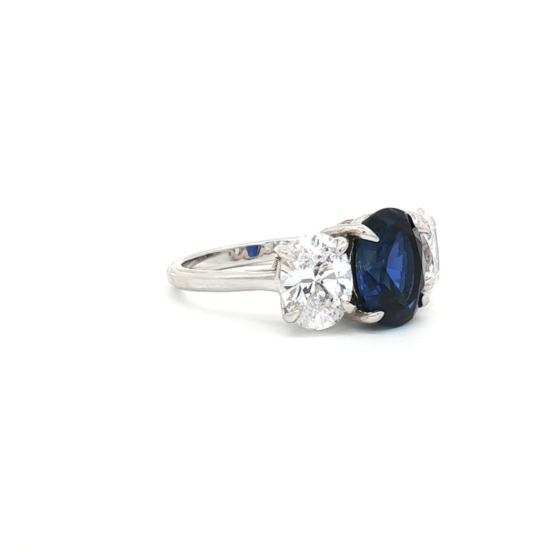 Large Three Stone Oval with Sapphire Centre Stone