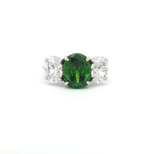 Large Three Stone Oval with Emerald Centre Stone