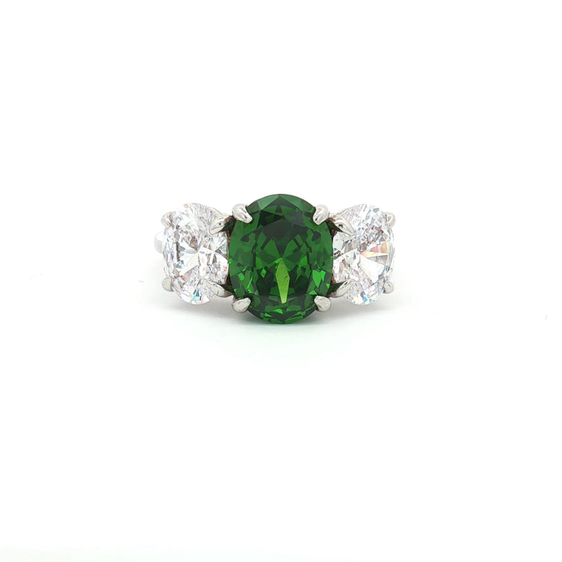 Large Three Stone Oval with Emerald Centre Stone