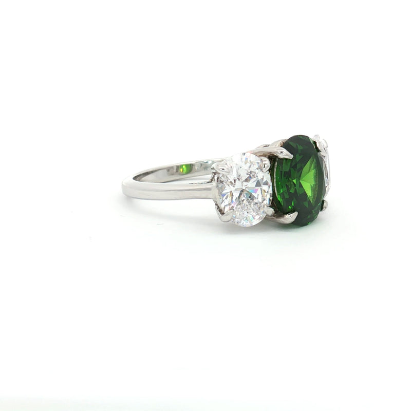 Large Three Stone Oval with Emerald Centre Stone