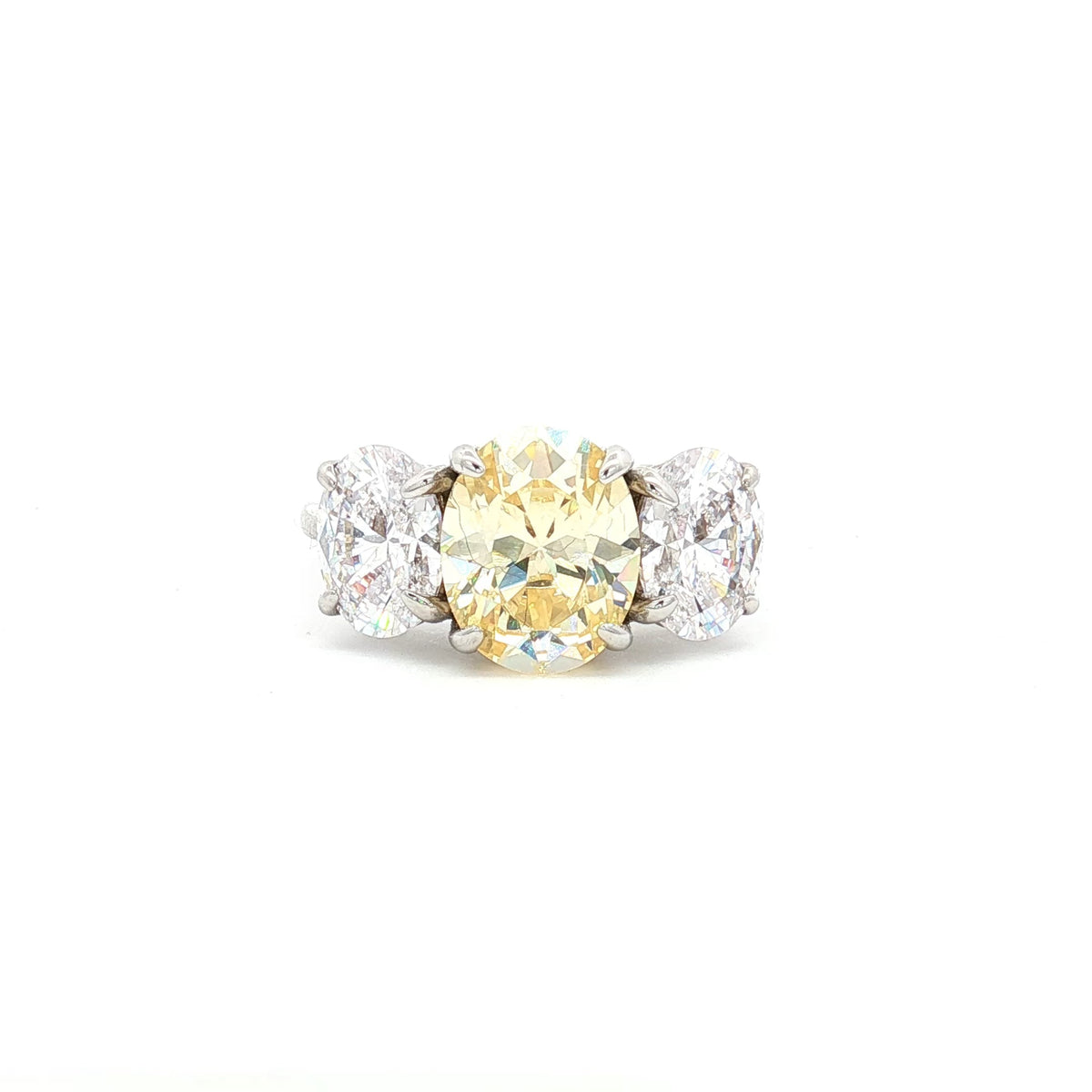 Large Three Stone Oval Ring with Yellow Centre Stone