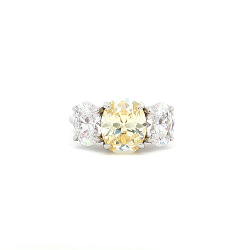 Large Three Stone Oval Ring with Yellow Centre Stone