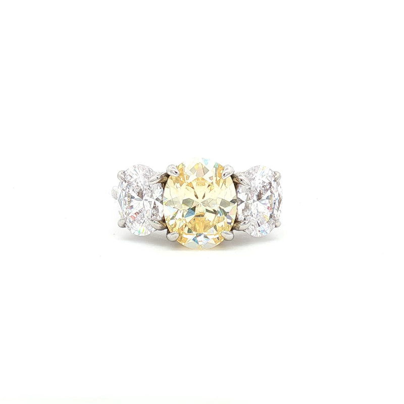 Large Three Stone Oval Ring with Yellow Centre Stone