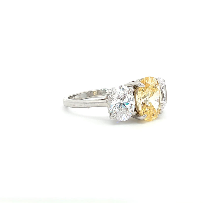 Large Three Stone Oval Ring with Yellow Centre Stone