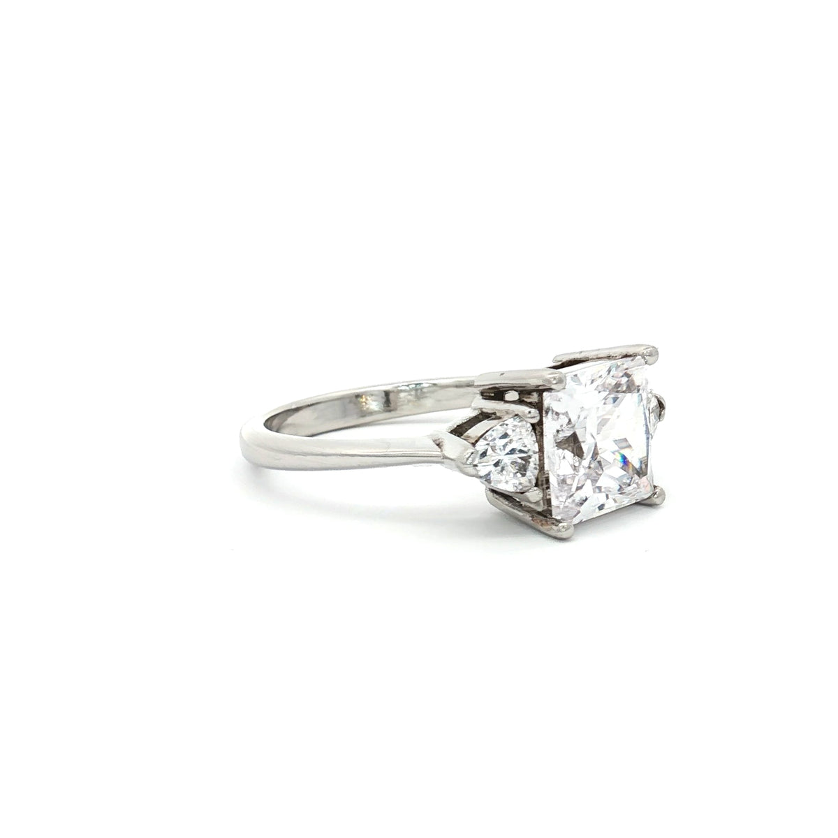 Princess Cut Ring with Trillion Side Stones