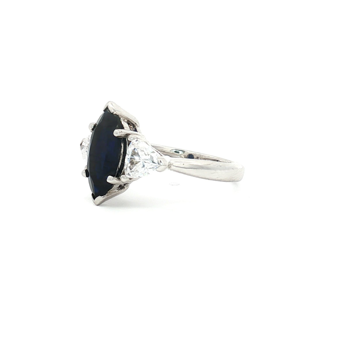 Marquise Cut Ring with Trillion Side Stones and Sapphire Centre Stone