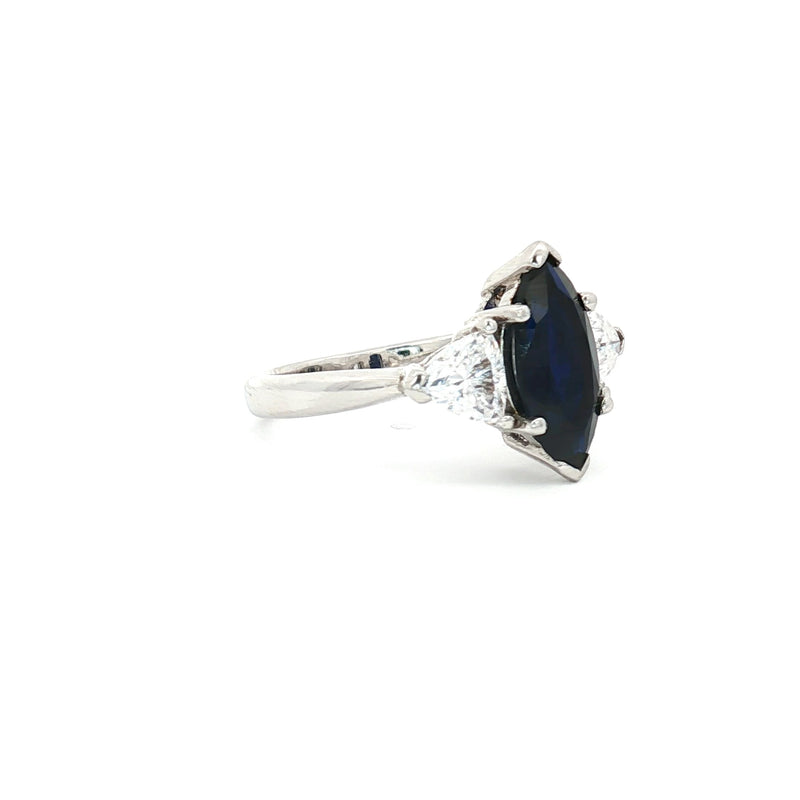 Marquise Cut Ring with Trillion Side Stones and Sapphire Centre Stone