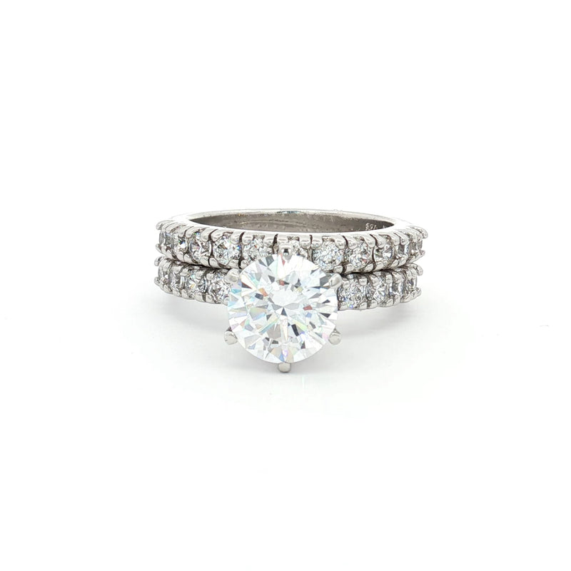 Brilliant Cut Solitaire with Brilliant Cut Side Stones Ring and New Brilliant Half Eternity Band