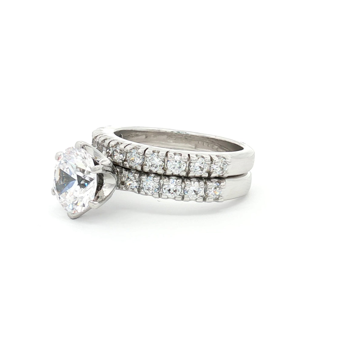 Brilliant Cut Solitaire with Brilliant Cut Side Stones Ring and New Brilliant Half Eternity Band