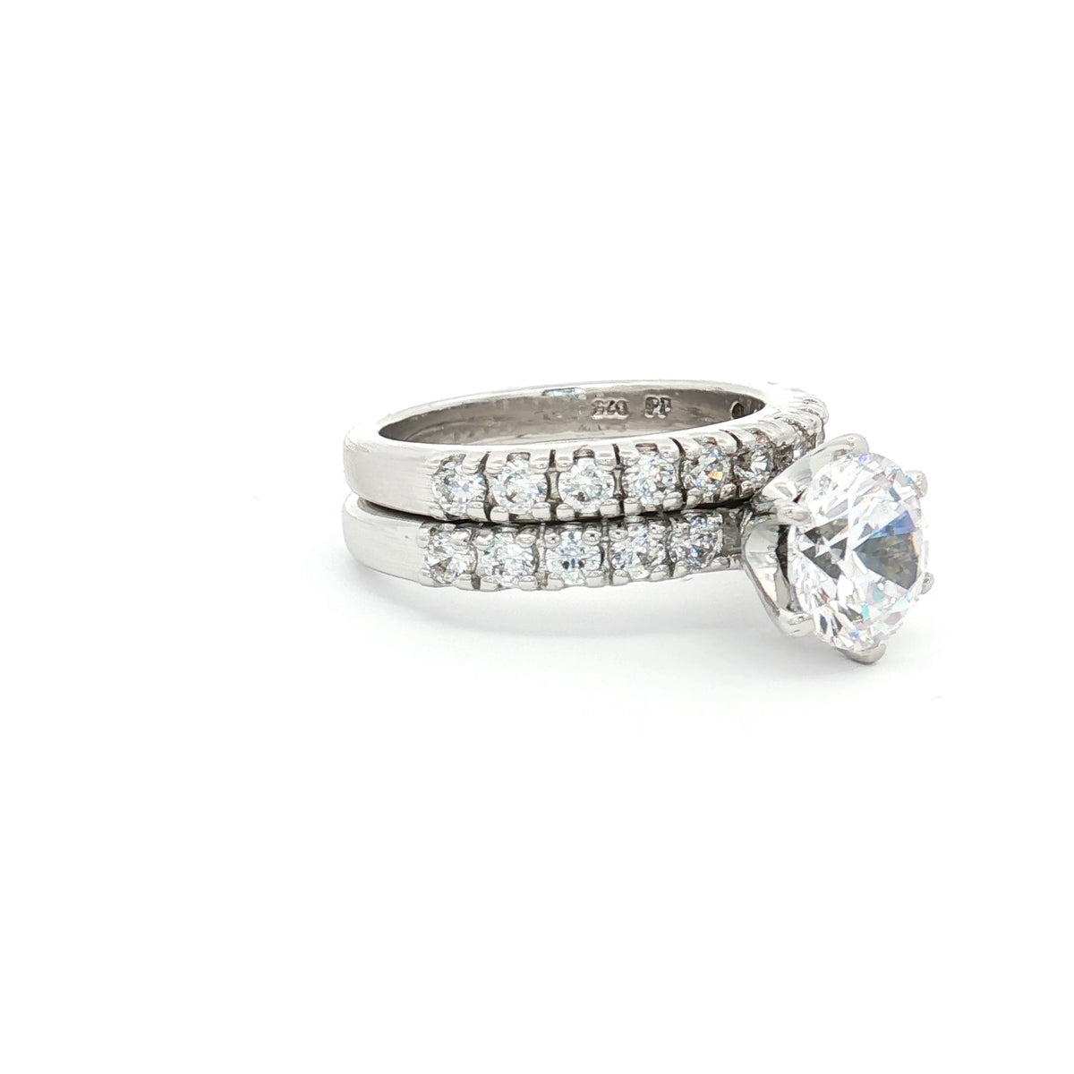 Brilliant Cut Solitaire with Brilliant Cut Side Stones Ring and New Brilliant Half Eternity Band