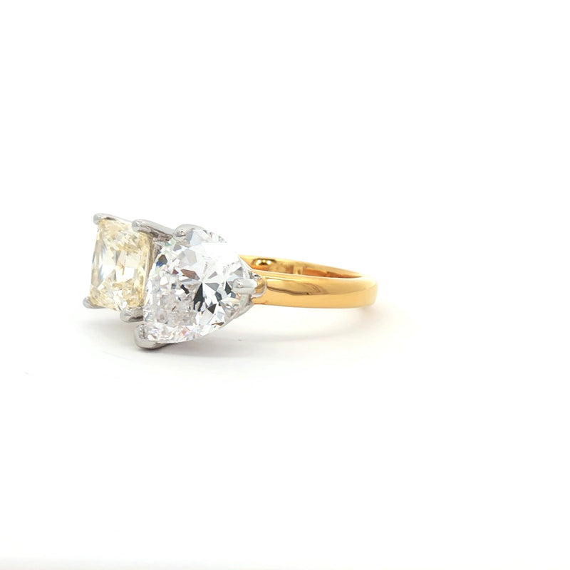 Toi Et Moi Yellow Teardrop and Emerald Cut Ring in Yellow Gold