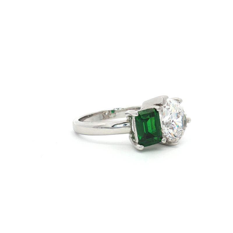 Toi Et Moi Teardrop and Emerald Cut  Emerald Colour Ring