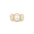 Three Stone Oval Halo Ring