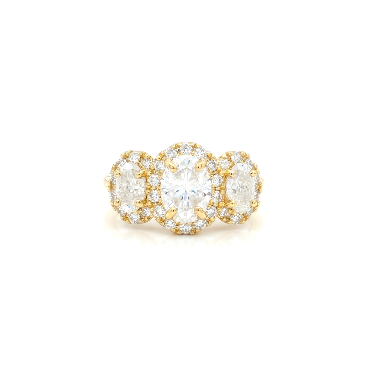 Three Stone Oval Halo Ring