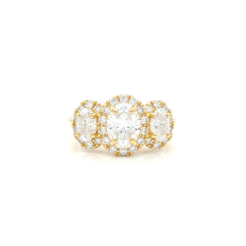 Three Stone Oval Halo Ring