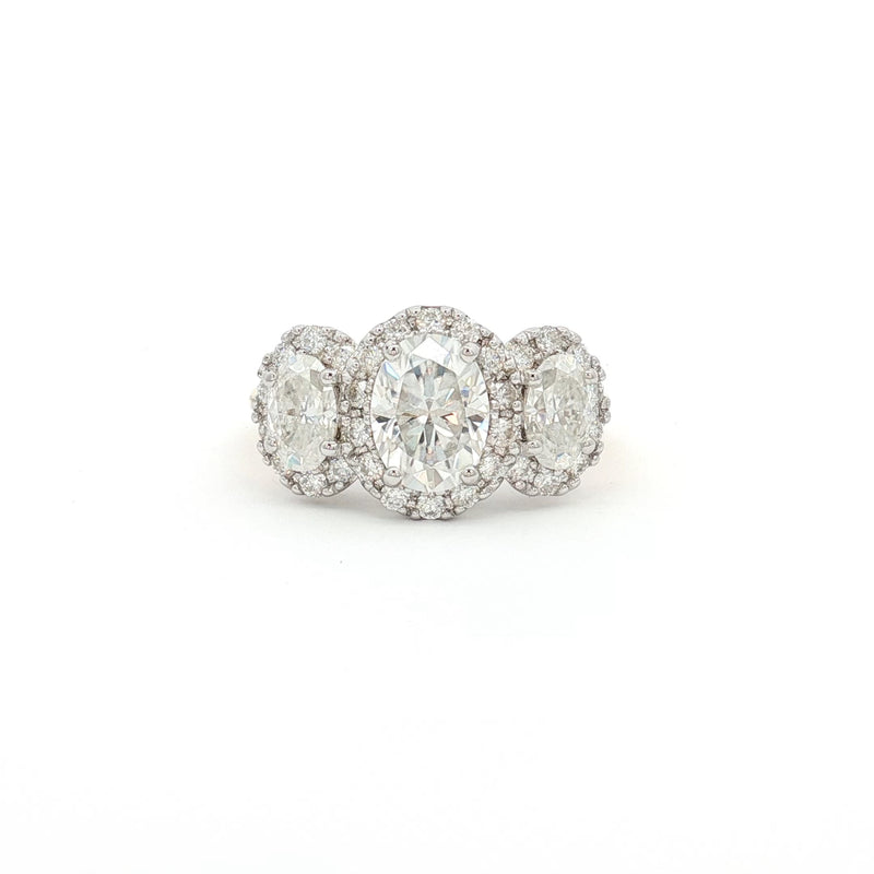 Three Stone Oval Halo Ring