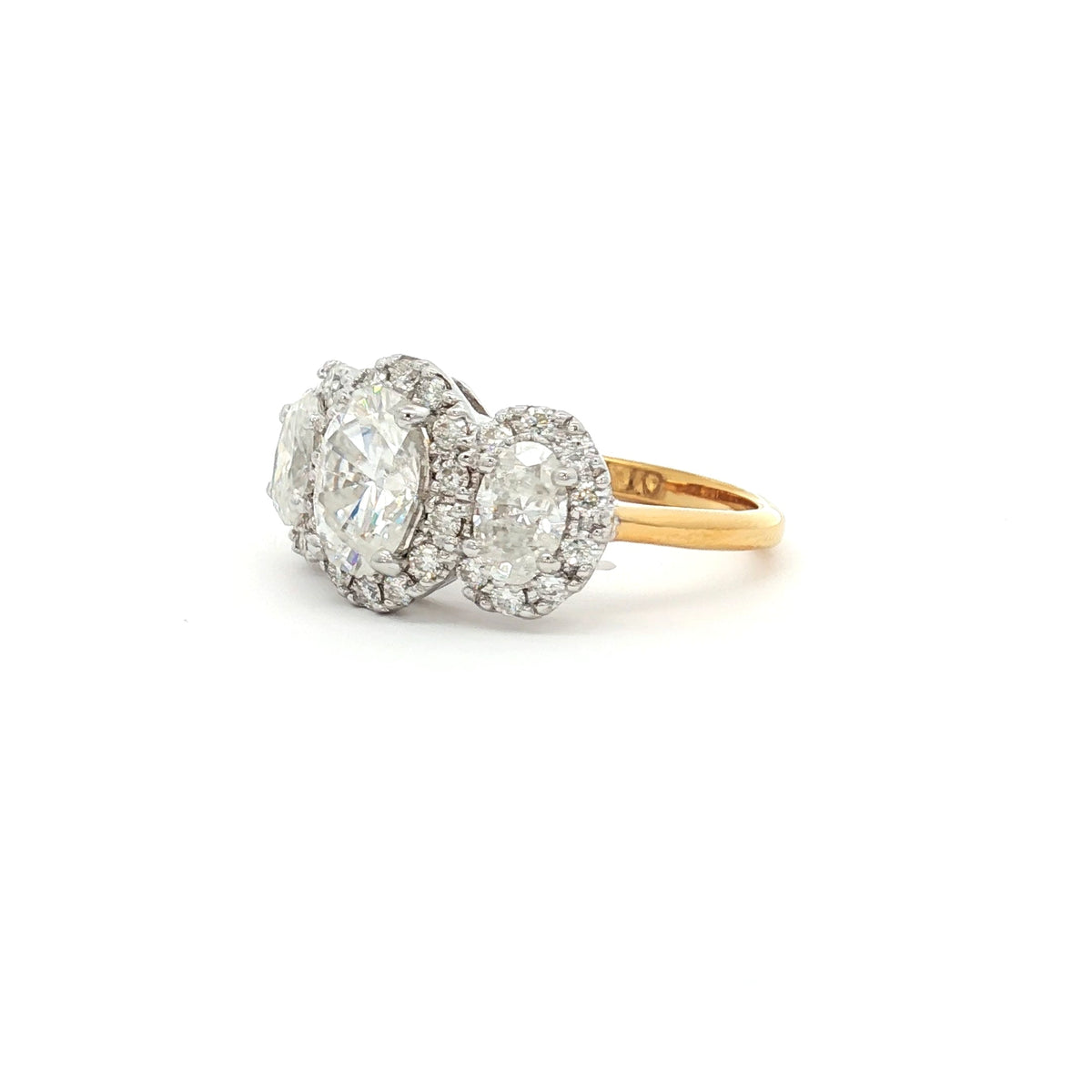 Three Stone Oval Halo Ring