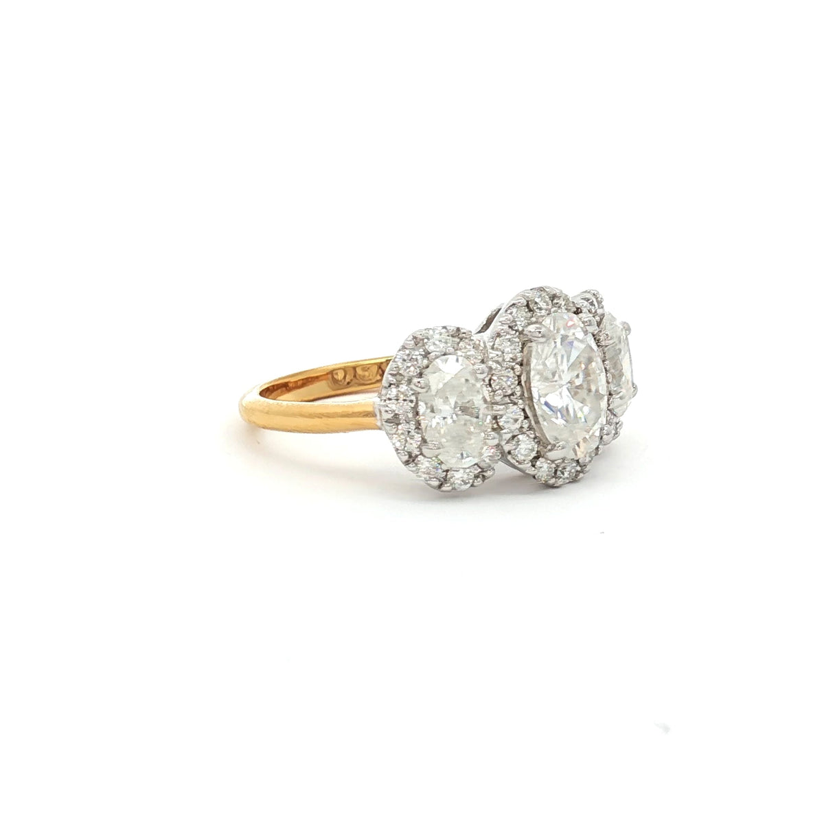 Three Stone Oval Halo Ring