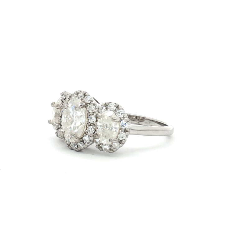 Three Stone Oval Halo Ring