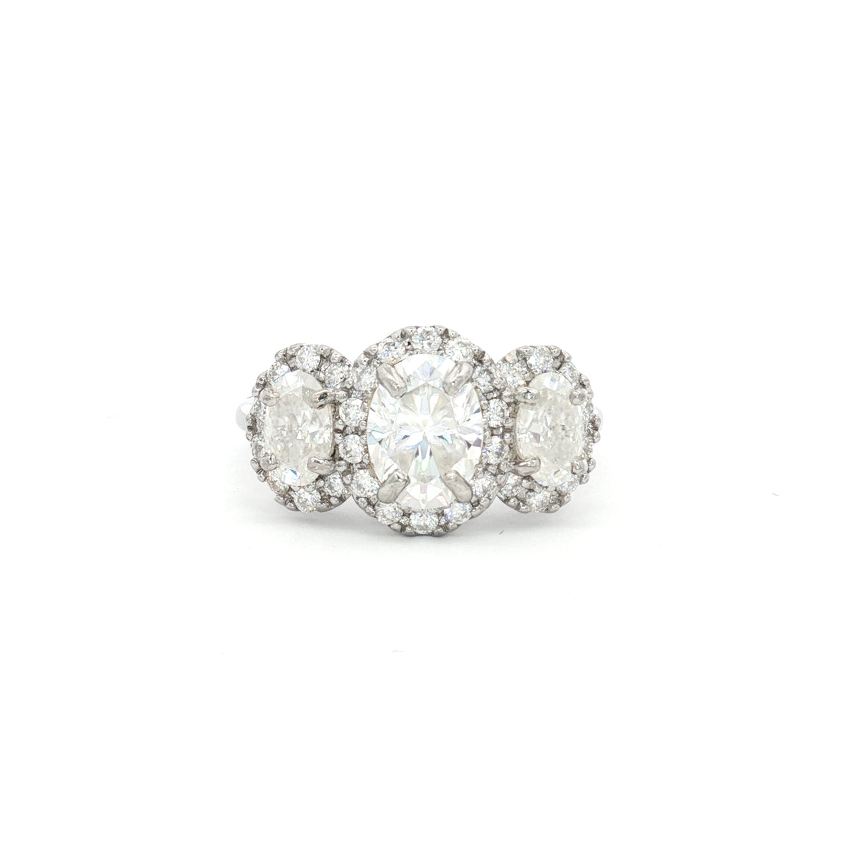Three Stone Oval Halo Ring