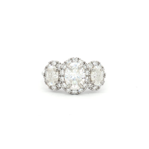 Three Stone Oval Halo Ring