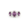 Three Stone Oval Halo Ring with Amethysts