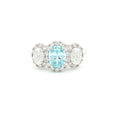 Three Stone Oval Halo Ring Aqua Marine