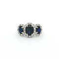 Three Stone Oval Halo Ring with Sapphires