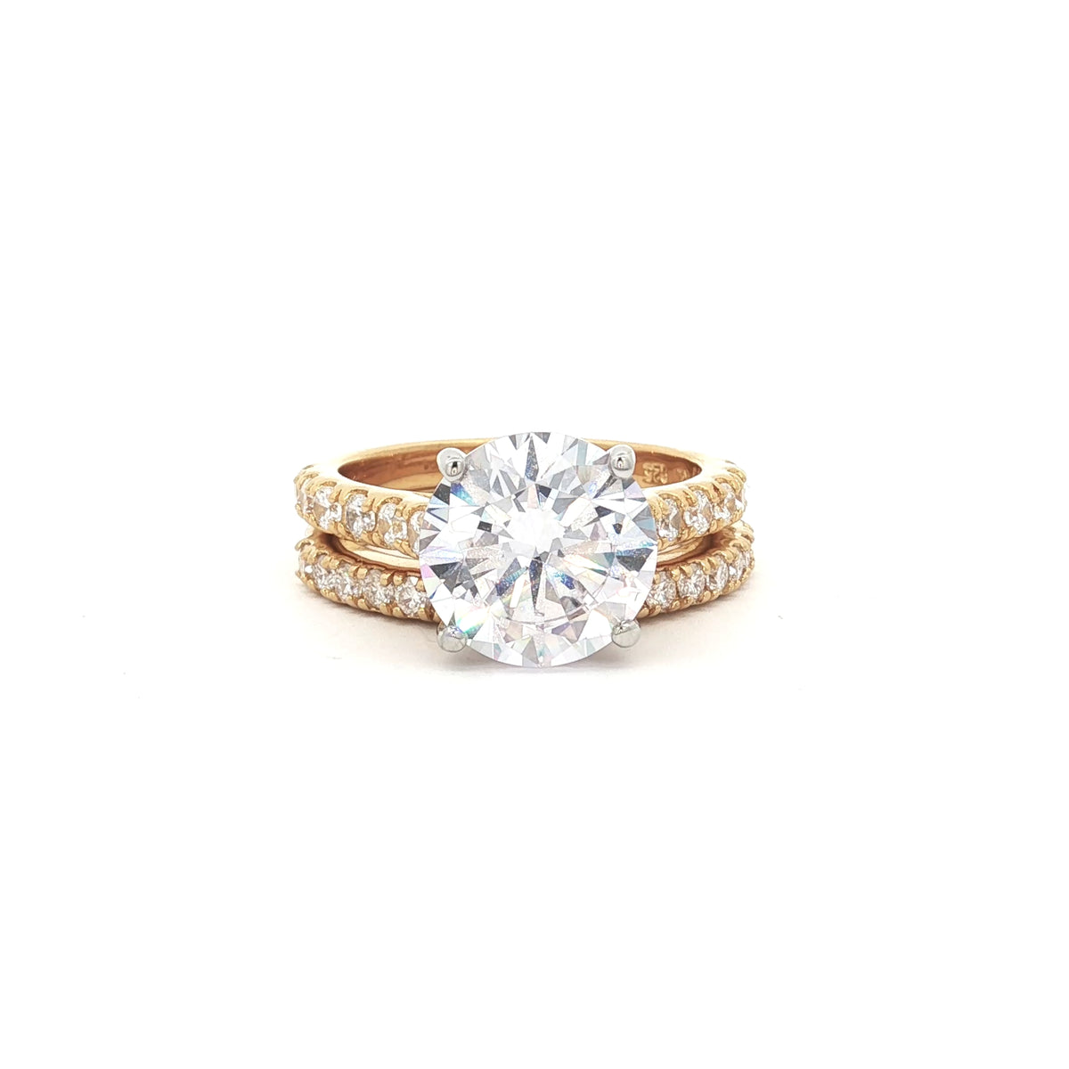 Large Round Solitaire with Brilliant cut stones on Band with matching half band