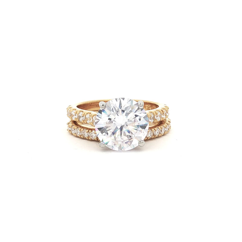 Large Round Solitaire with Brilliant cut stones on Band with matching half band