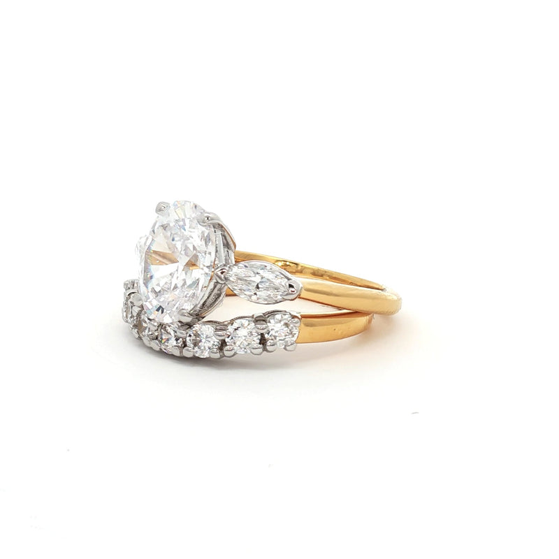 Oval Cut Ring with Marquise Side Stones and Seven Stone Curved Band