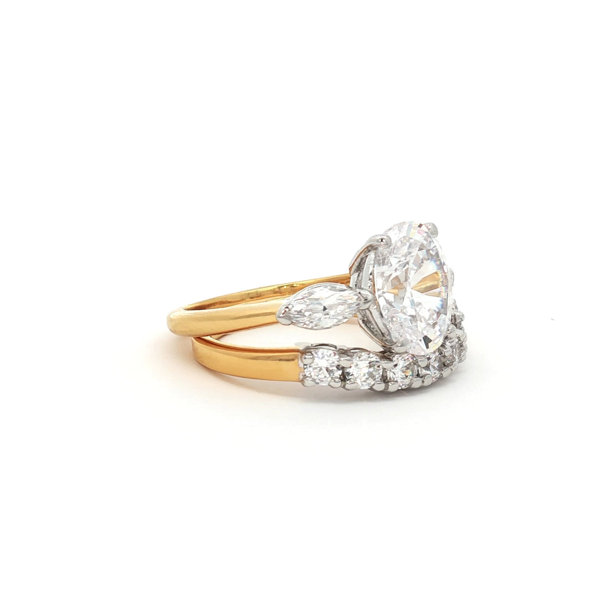 Oval Cut Ring with Marquise Side Stones and Seven Stone Curved Band