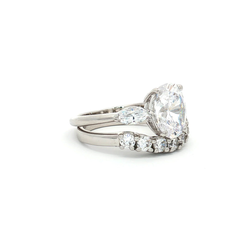 Oval Cut Ring with Marquise Side Stones and Seven Stone Curved Band