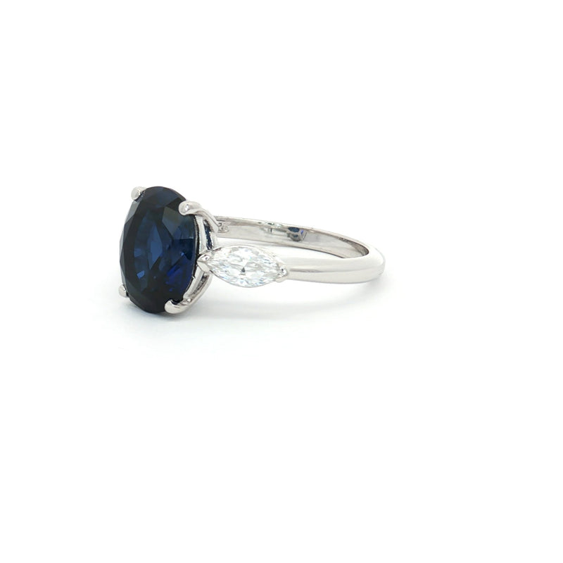 Oval Cut Ring with Marquise Side Stones and Sapphire Centre Stone