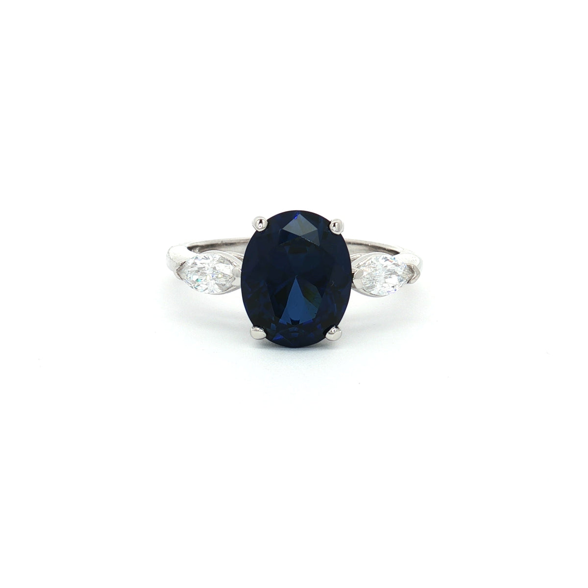 Oval Cut Ring with Marquise Side Stones and Sapphire Centre Stone